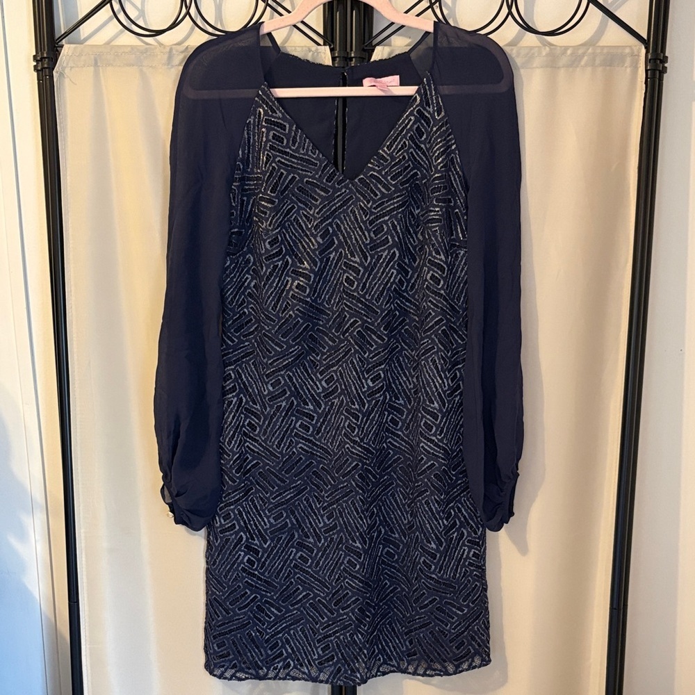 Lilly Pulitzer Navy Beaded Long-Sleeve Evening Dress
